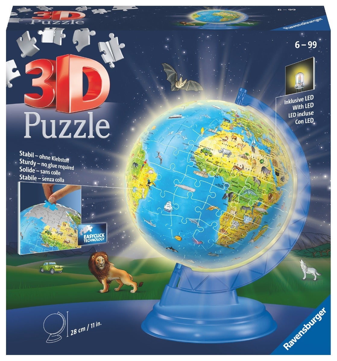 Puslespill 3D 180 Barnas globus nattlys Ravensburger