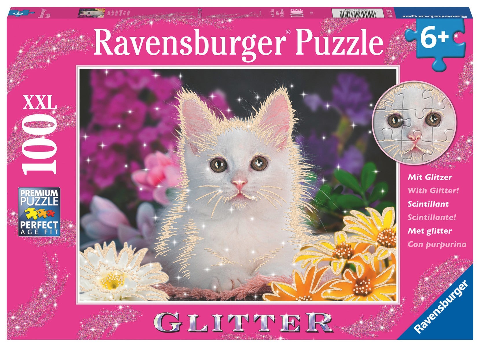 Puslespill 100 Hvit Kattunge Glitter Ravensburger