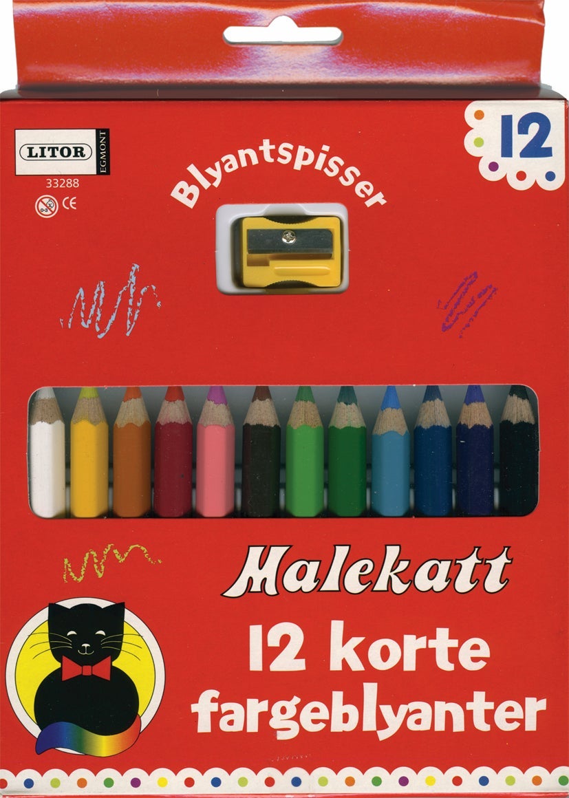 Malekatt Korte Fargblyant M/Blyantspisse