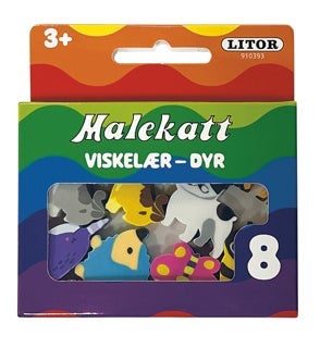 Viskelær i Eske Malekatt Dyr 8stk