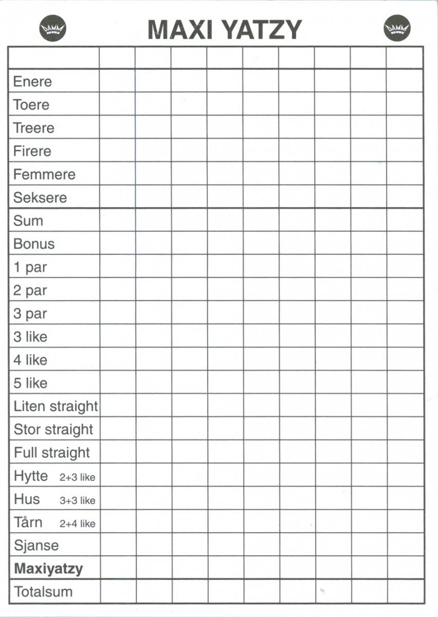 Maxi Yatzy Blokk