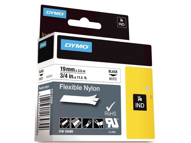 Tape Dymo Rhino nylon 19mm sort/hvit