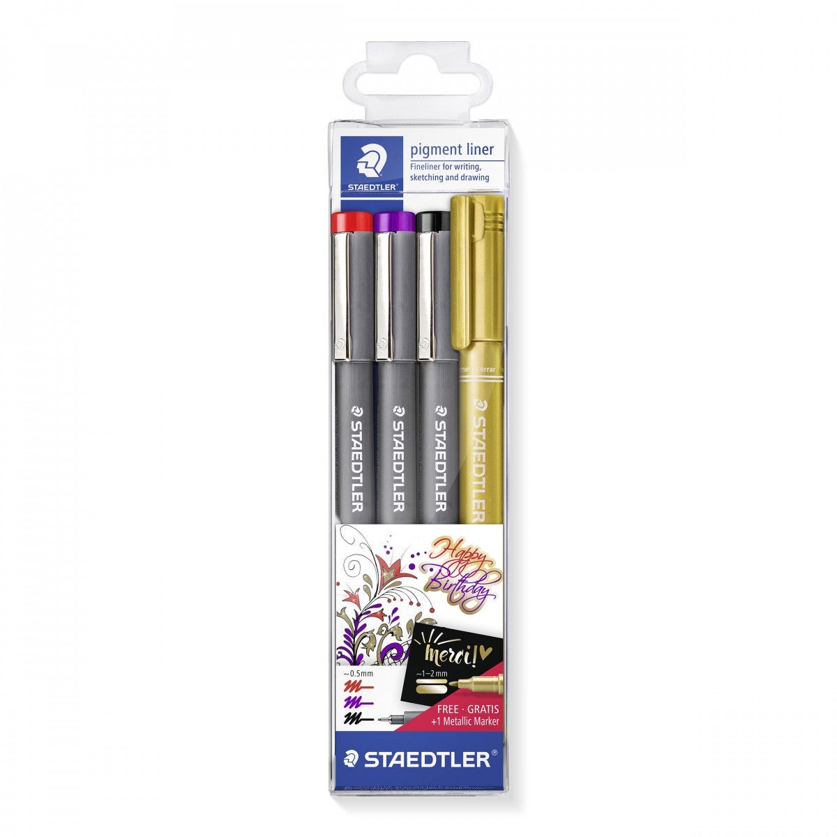 Fiberpenn Staedtler Pigmentliner og Gulltusj 4pk