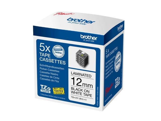 Tape Brother TZE231M5 12mm sort/hvit (5)