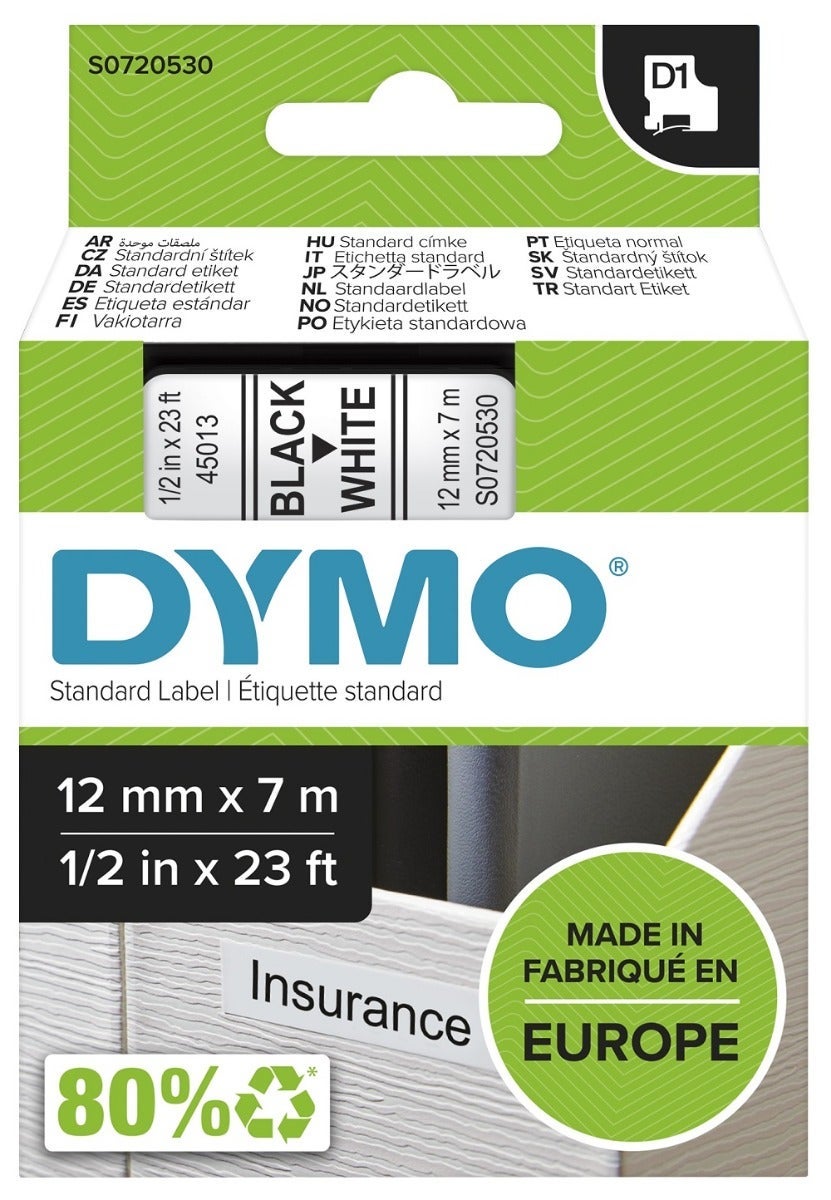 Tape Dymo D1 12mmx7m sort/hvit