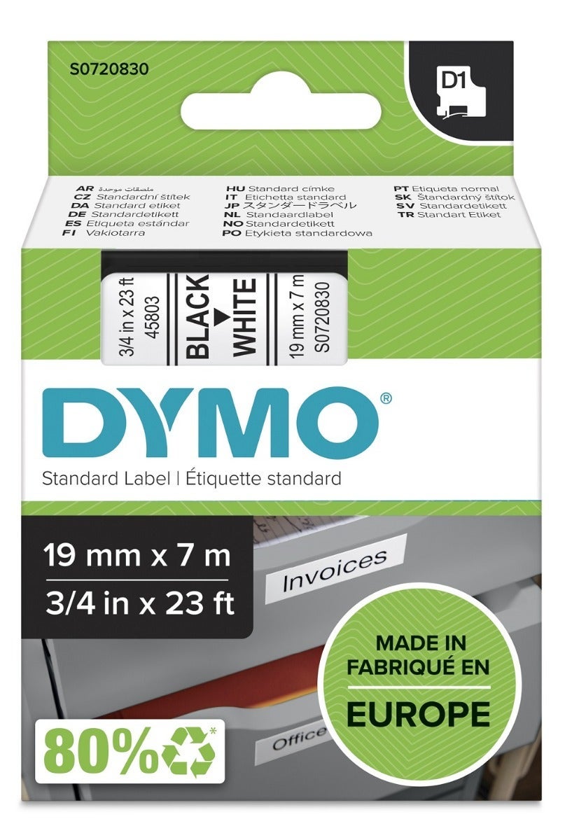 Tape Dymo D1 19mmx7m sort/hvit