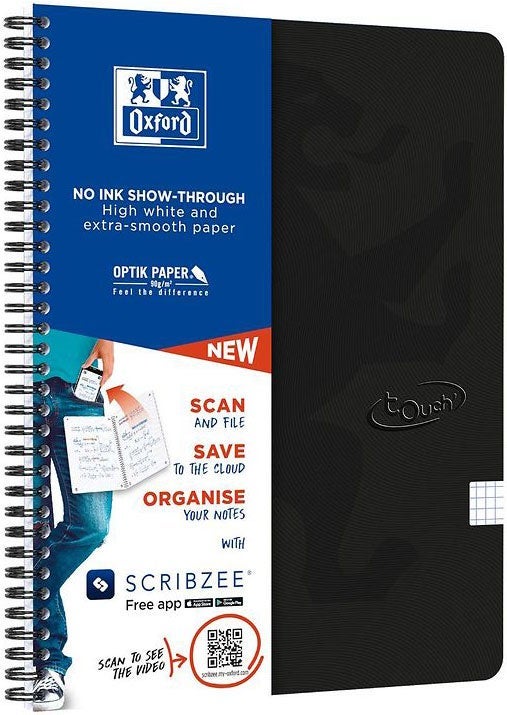 Notatbok Oxford Touch A4+ 90g rut sort