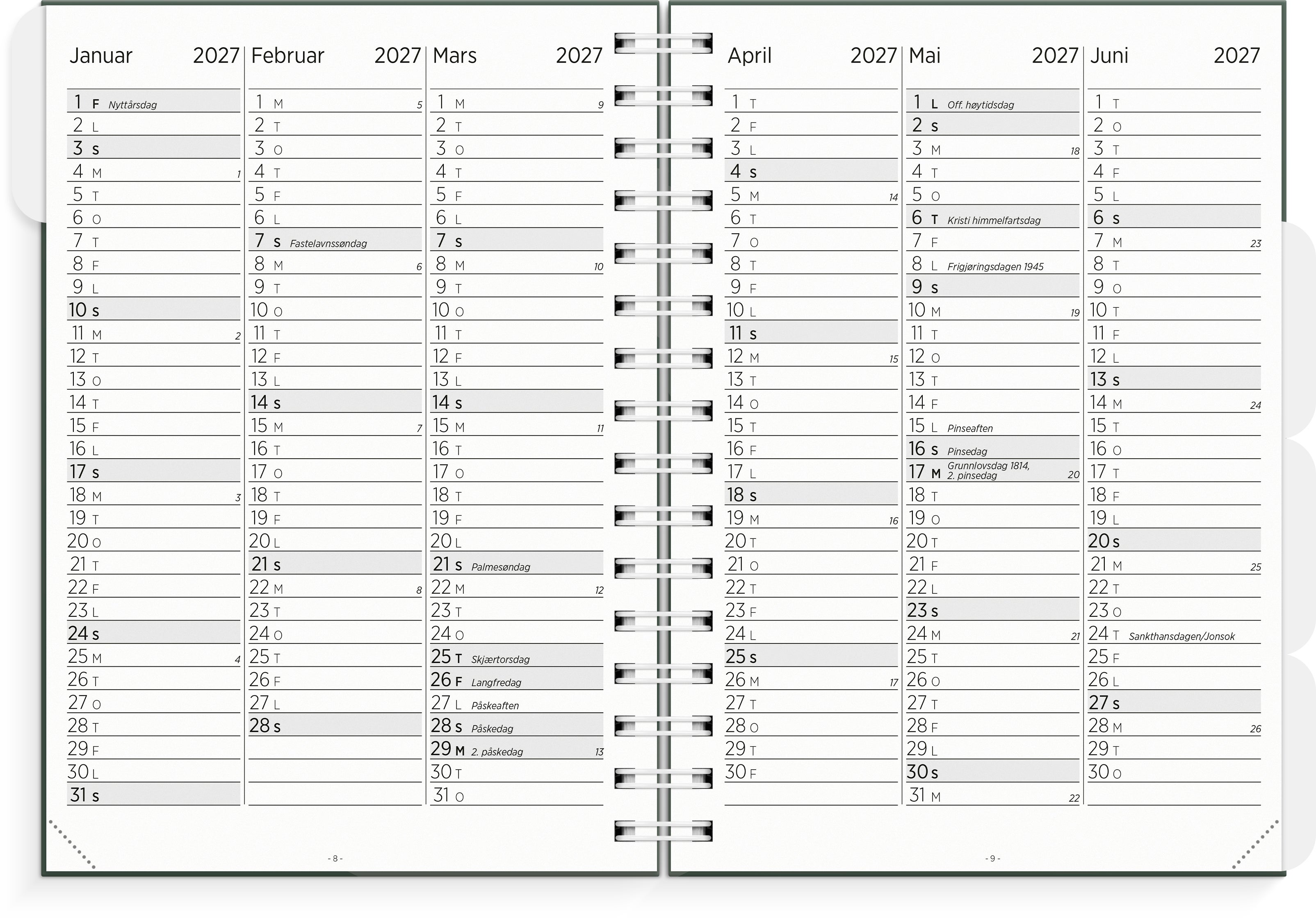 Lærerkalender A5 gr skole 26/27 grønn