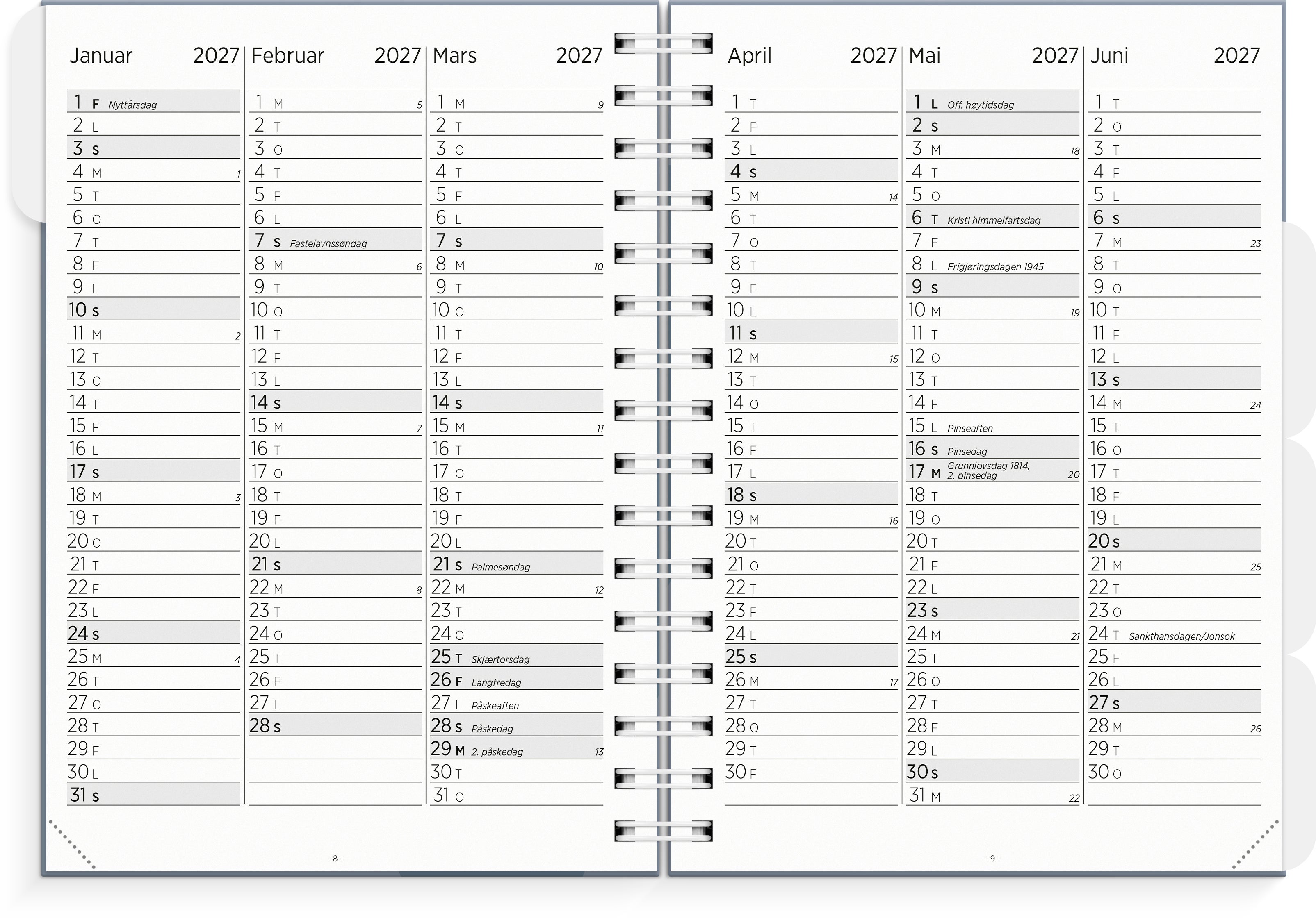 Lærerkalender A5 vg skole 26/27 blå