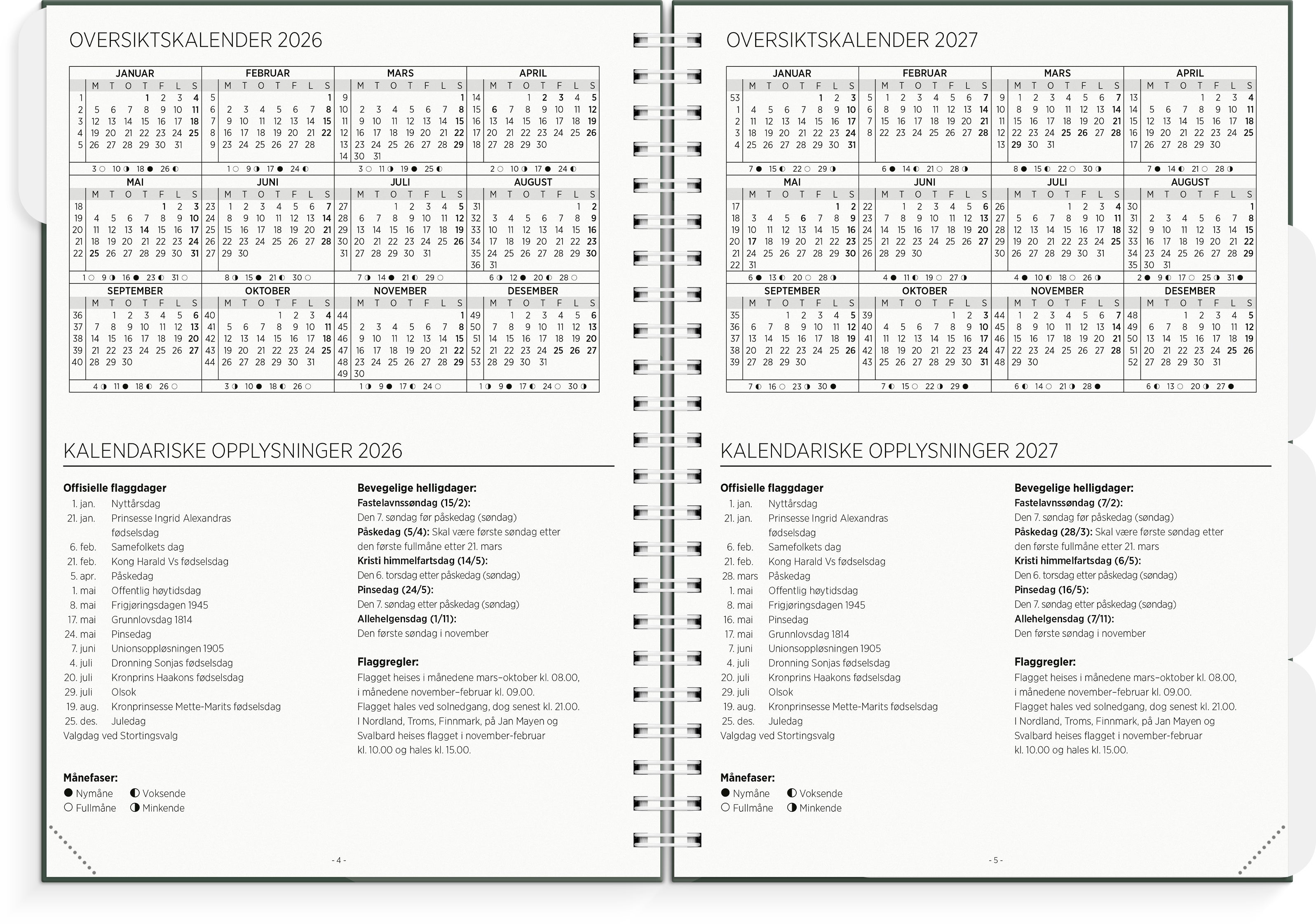 Lærerkalender A4 gr skole26/27 grønn