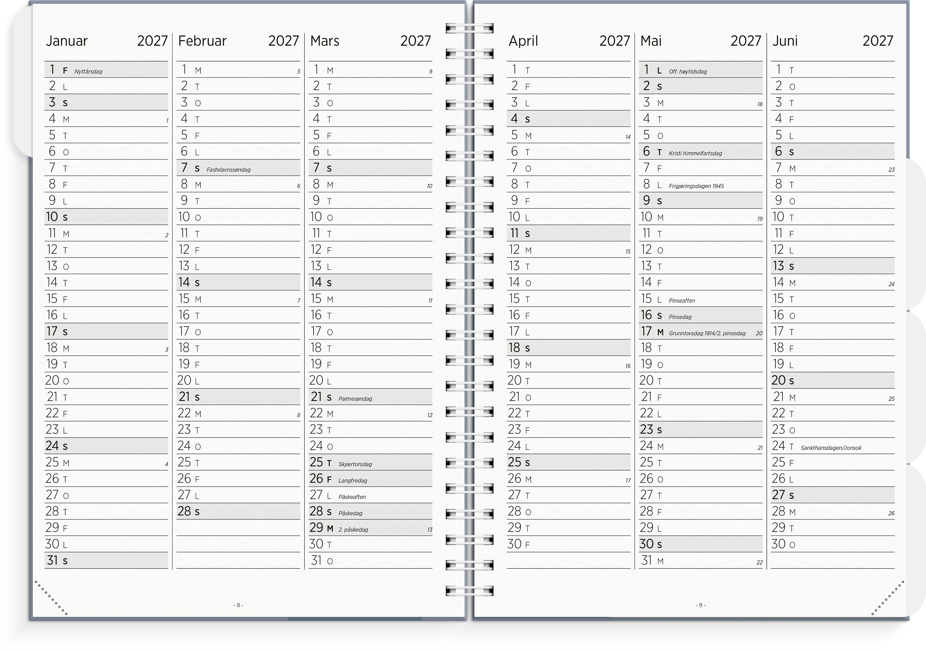 Lærerkalender A4 vg skole 26/27 blå