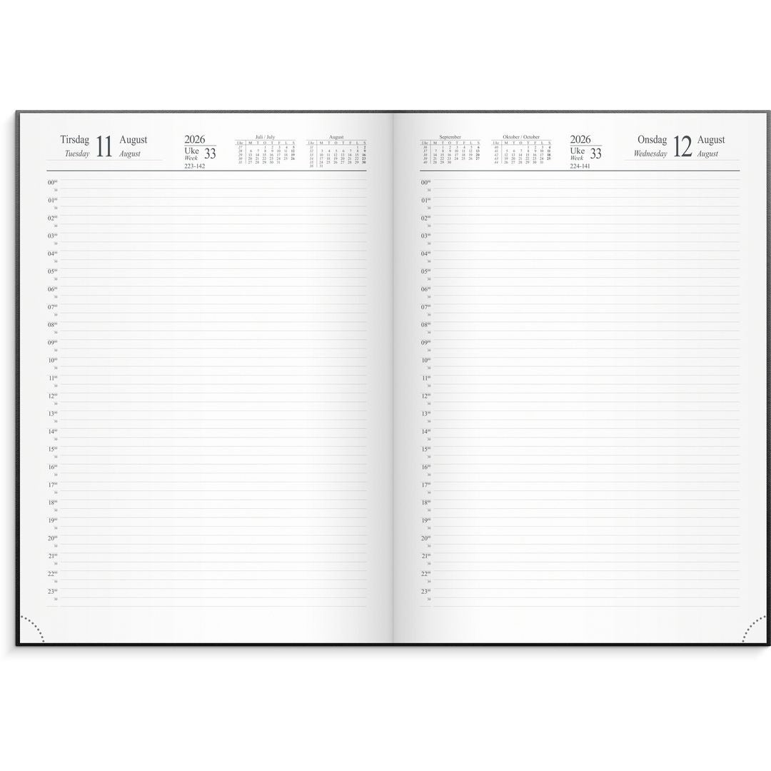 Dagbok Grieg 24 timer A4 2026 sort