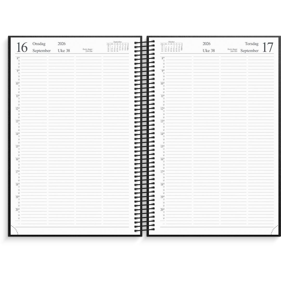 Timeavtalebok Grieg spiral 2026 sort