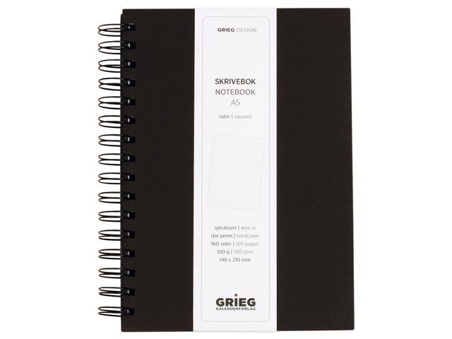Spiralbok Grieg A5 100g 160s Ruter Sort