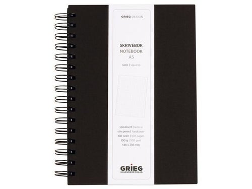 Spiralbok Grieg A5 100g 160s Ruter Sort