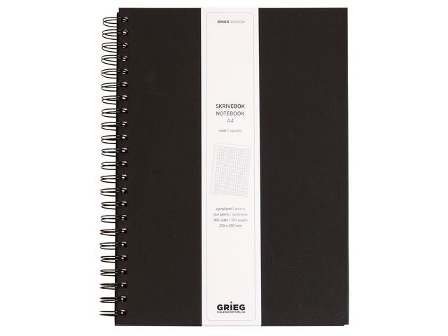 Spiralbok Grieg A4 100g 160s Ruter Sort