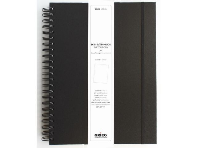 Skissebok m/spiral Grieg A4 Stående Sort