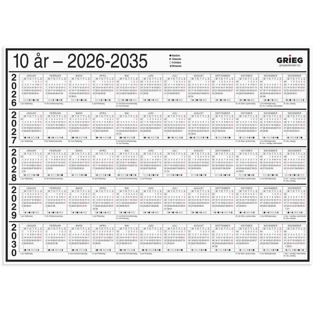 Platekalender Grieg A4 10 år 2026-2035