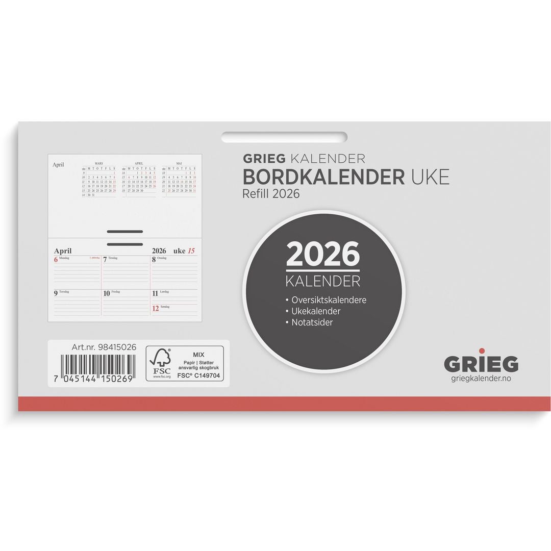 Bordkalender GRIEG 2026 uke