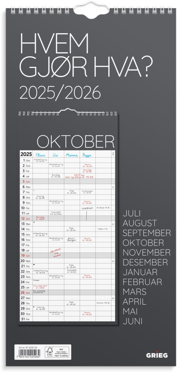 Veggkalender Grieg Hvem gjør hva 25/26