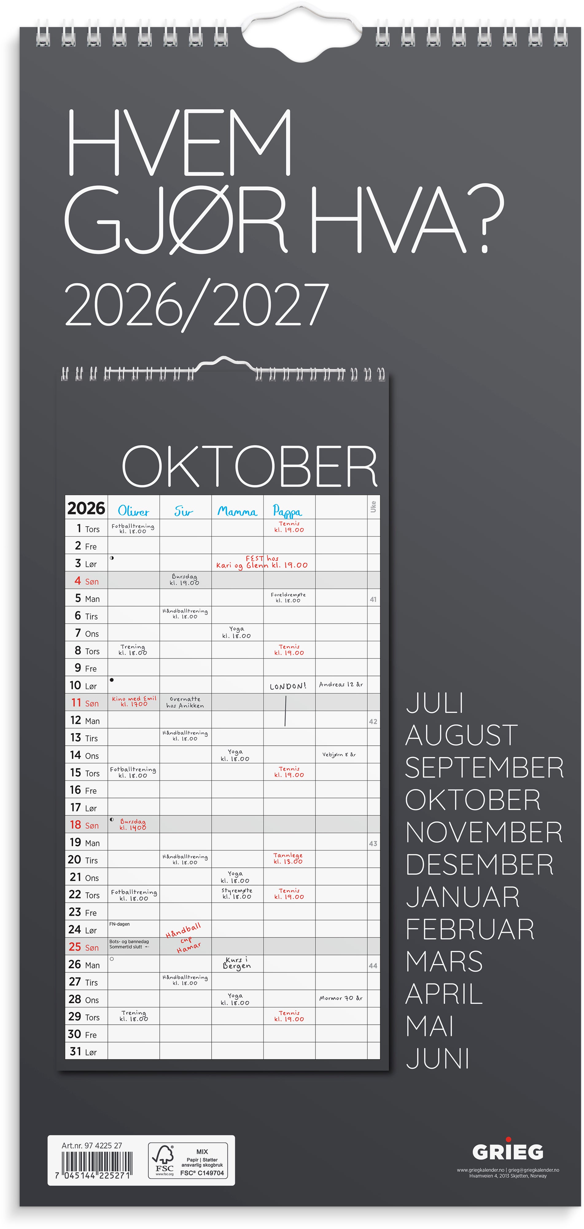 Veggkalender Grieg Hvem gjør hva 26/27