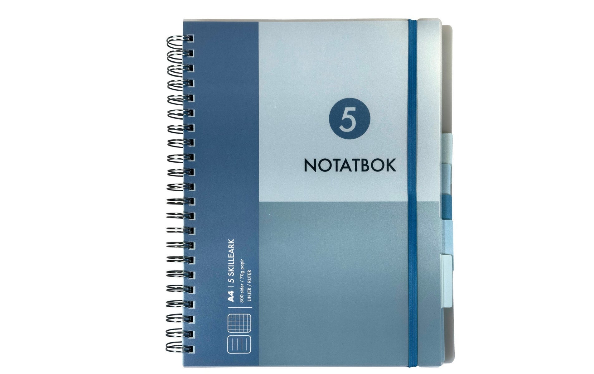 Notatbok med 5 skilleark Norli A4 blå 300 sider