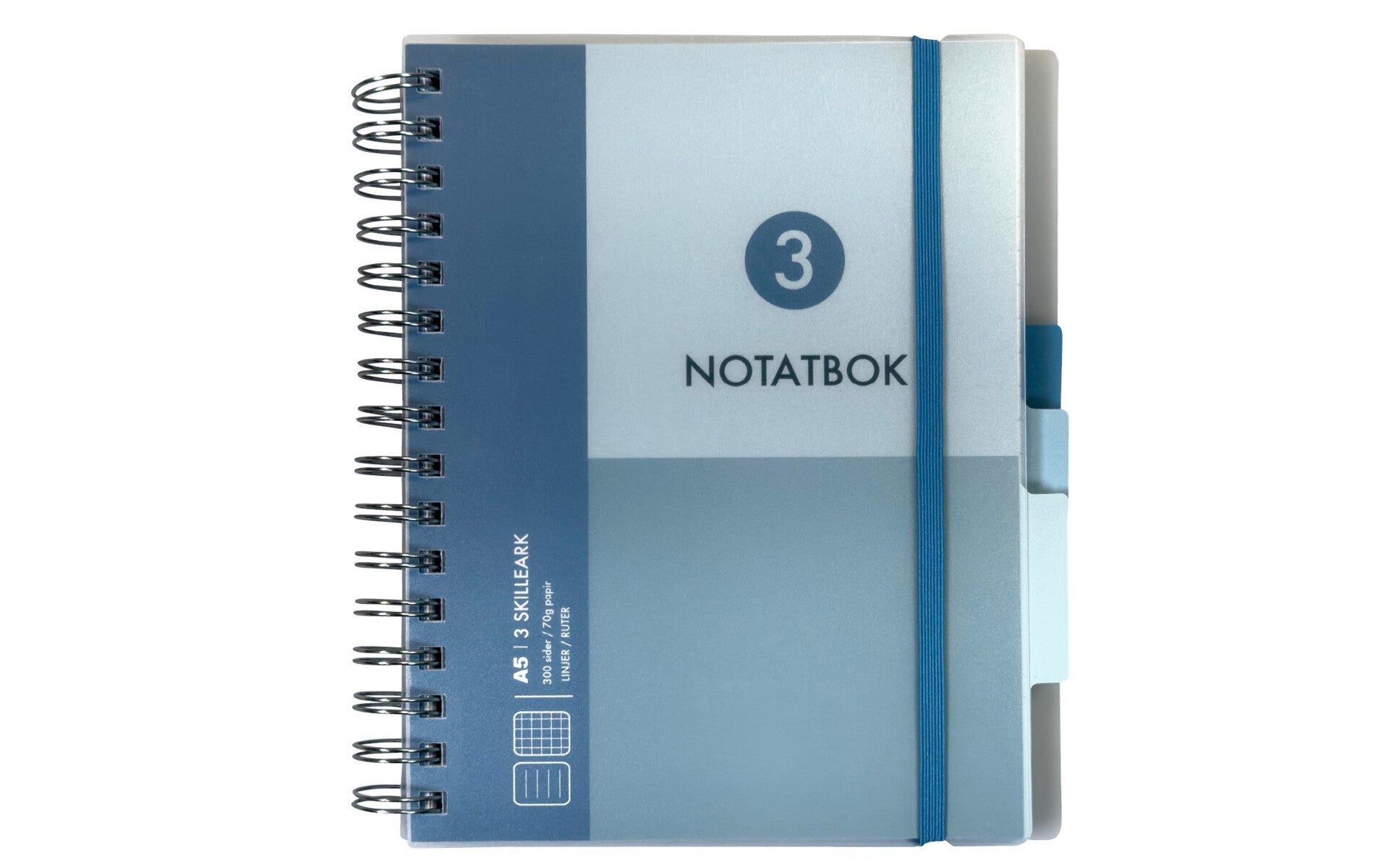 Notatbok med 3 skilleark Norli A5 blå 300 sider
