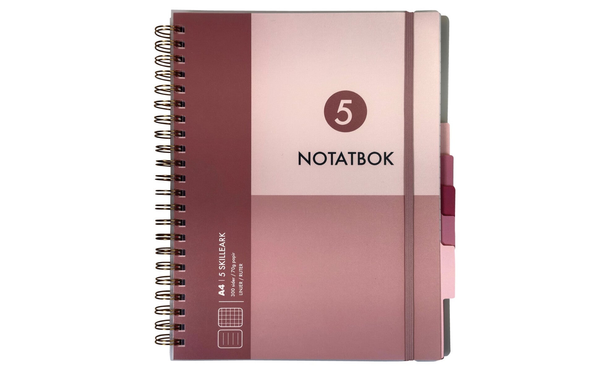 Notatbok med 5 skilleark Norli A4 rosa 300 sider