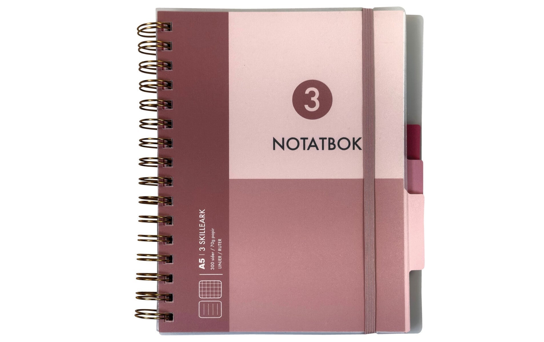 Notatbok med 3 skilleark Norli A5 rosa 300 sider