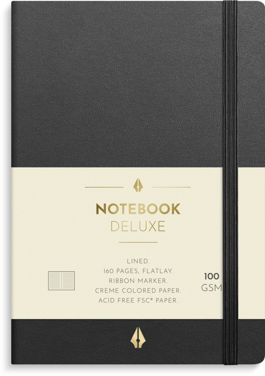 Notatbok Burde Deluxe A6 linjert Sort