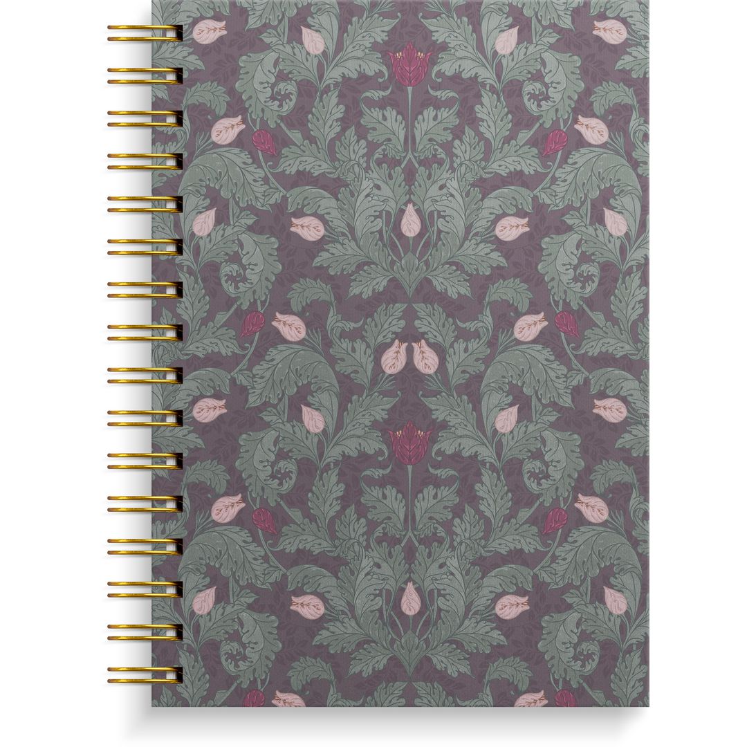 Notatbok Burde m/spiral A5 Blomster Burgunder