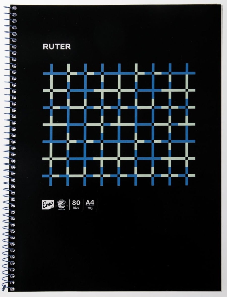 Spiralhefte Emo A4 70g 80bl sort/blå rut
