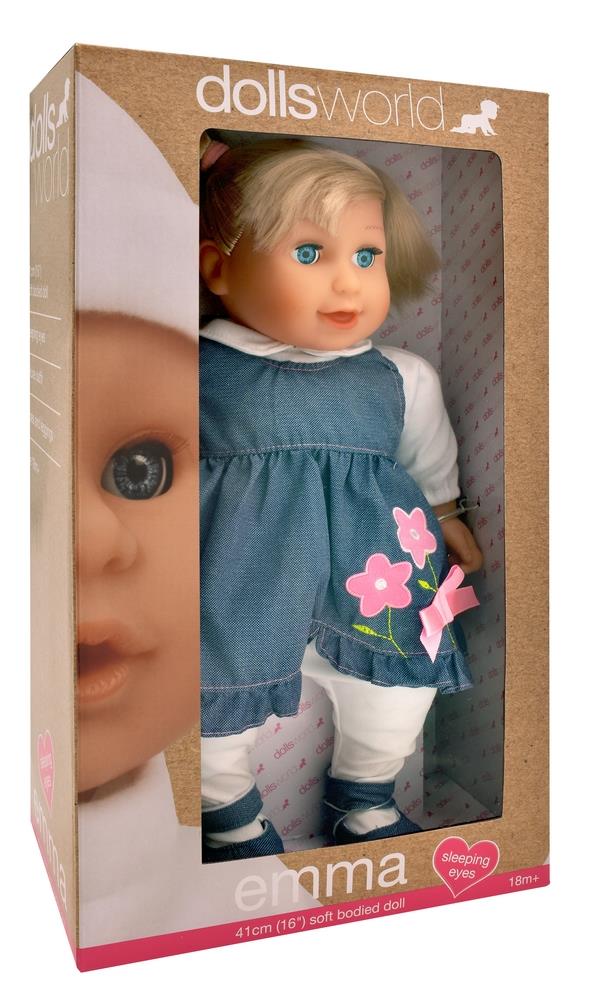 Dolls World Emma Dukke m/hår og kjole (41cm)
