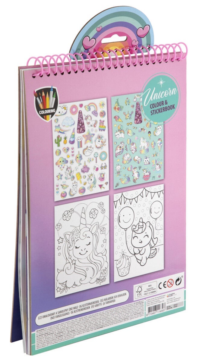 Malebok Unicorn Farge Stickerbok A4
