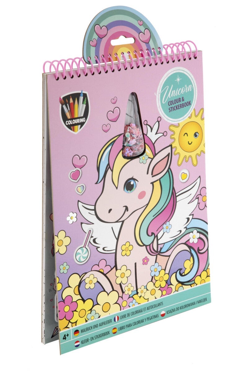 Malebok Unicorn Farge Stickerbok A4