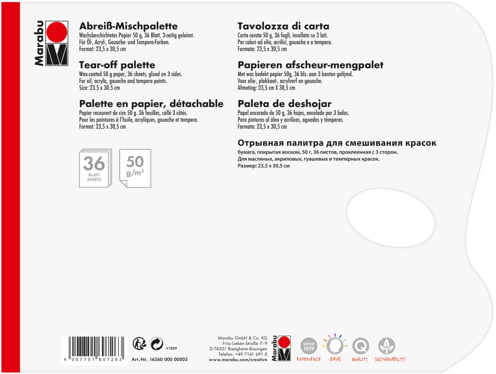 Avrivningspalett Marabu 23,5x30,5cm 36 ark