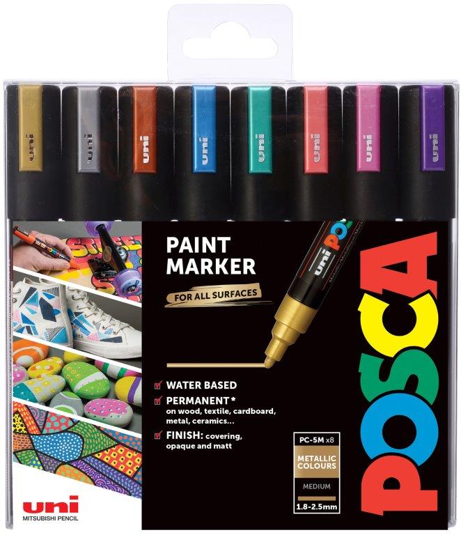 Tusj Uni Posca PC-5M 8 Metallicfarger - Sett Metallic a 8 farger