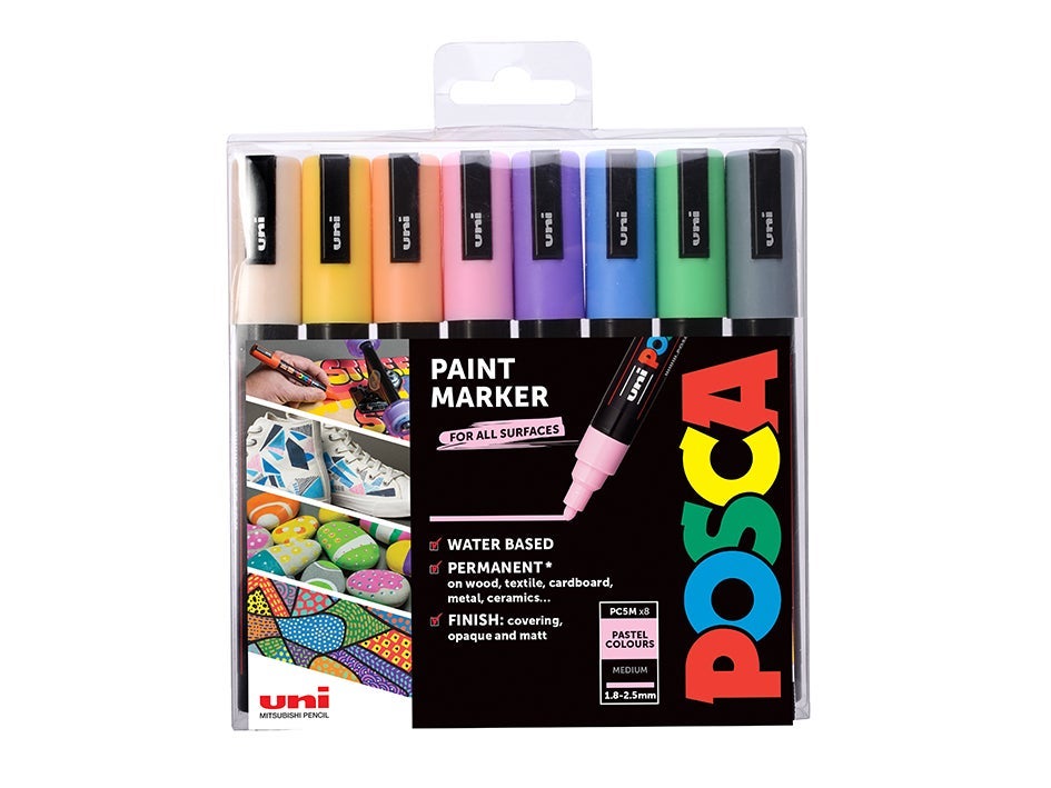 Tusj Uni Posca PC-5M 8 Pastellfarger - Sett Pastell a 8 farger