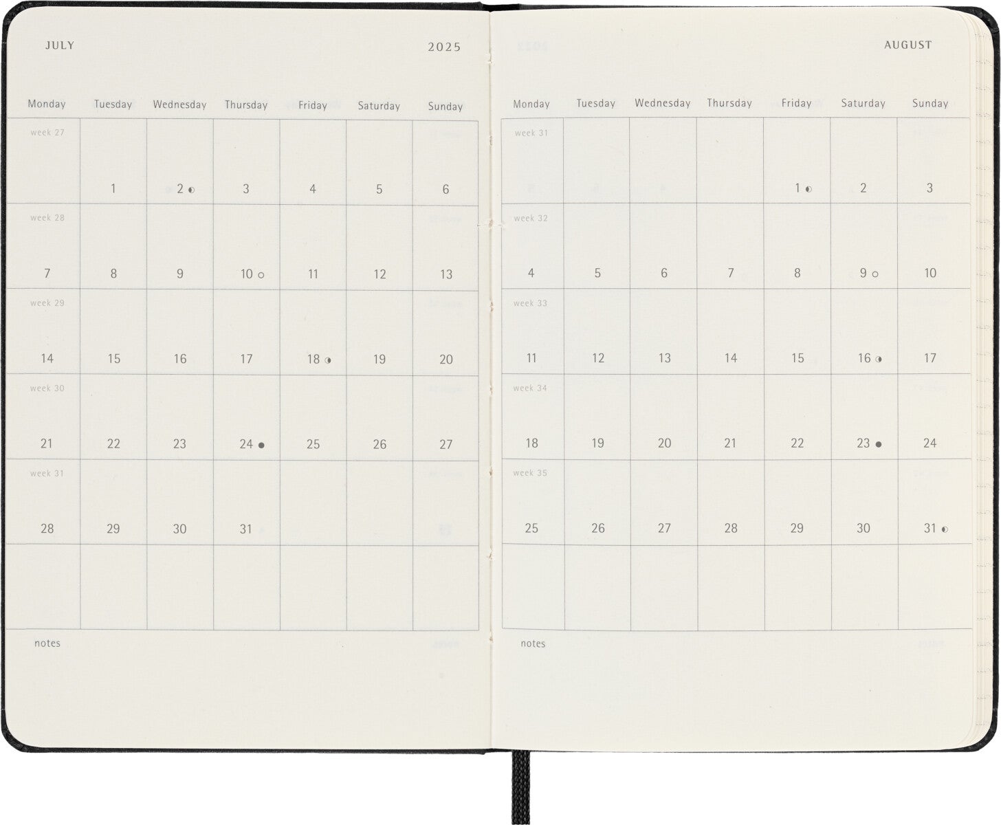 Kalender Moleskine 2025 Hard Pocket Dag Sort