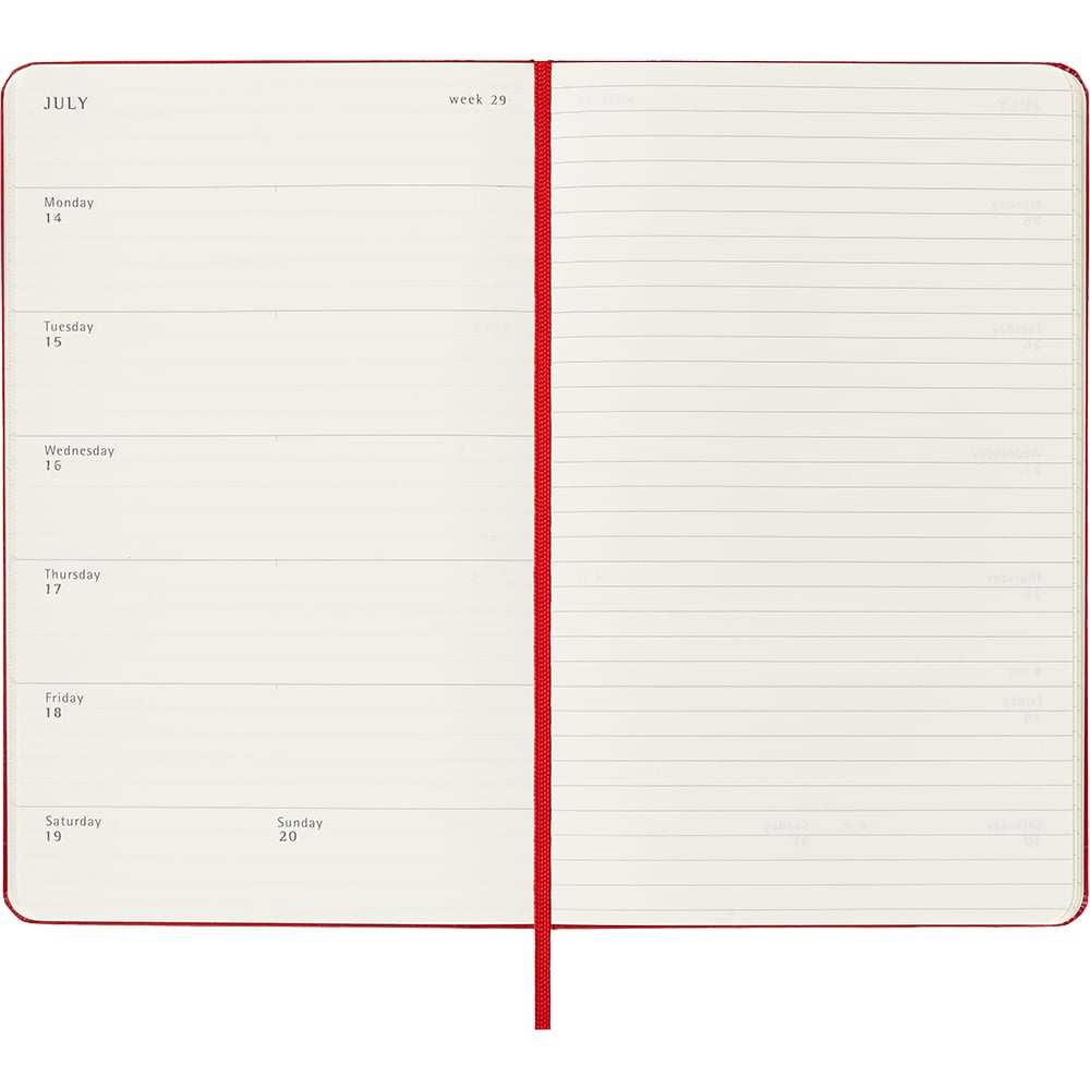 Kalender Moleskine 2025 Hard L Uke Notat Rød