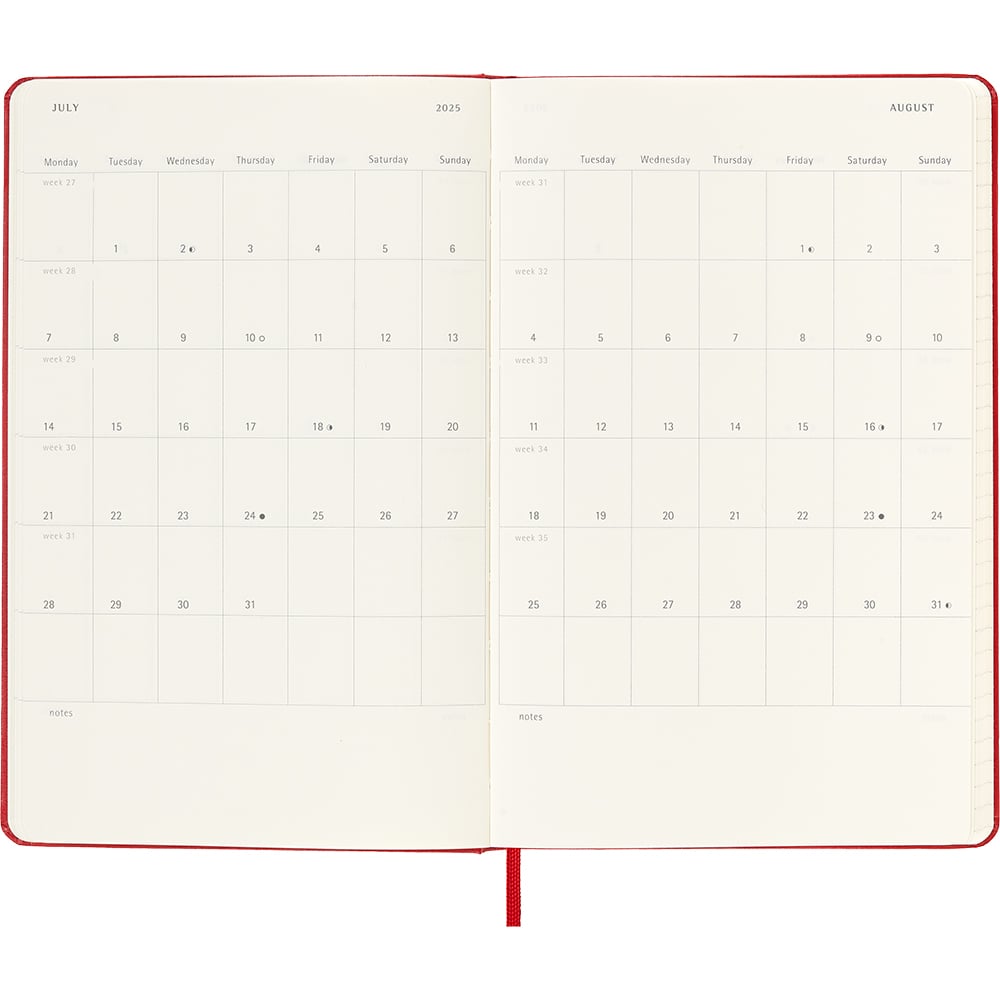 Kalender Moleskine 2025 Hard L Uke Notat Rød
