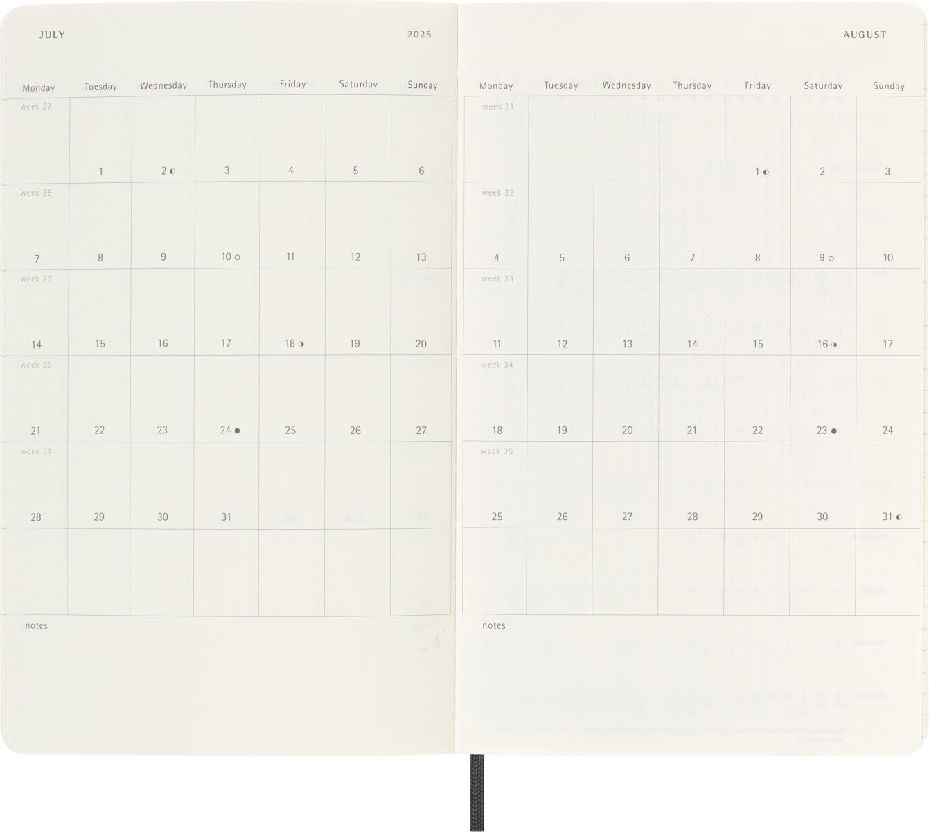 Kalender Moleskine 2025 Soft Large Uke Notat Sort