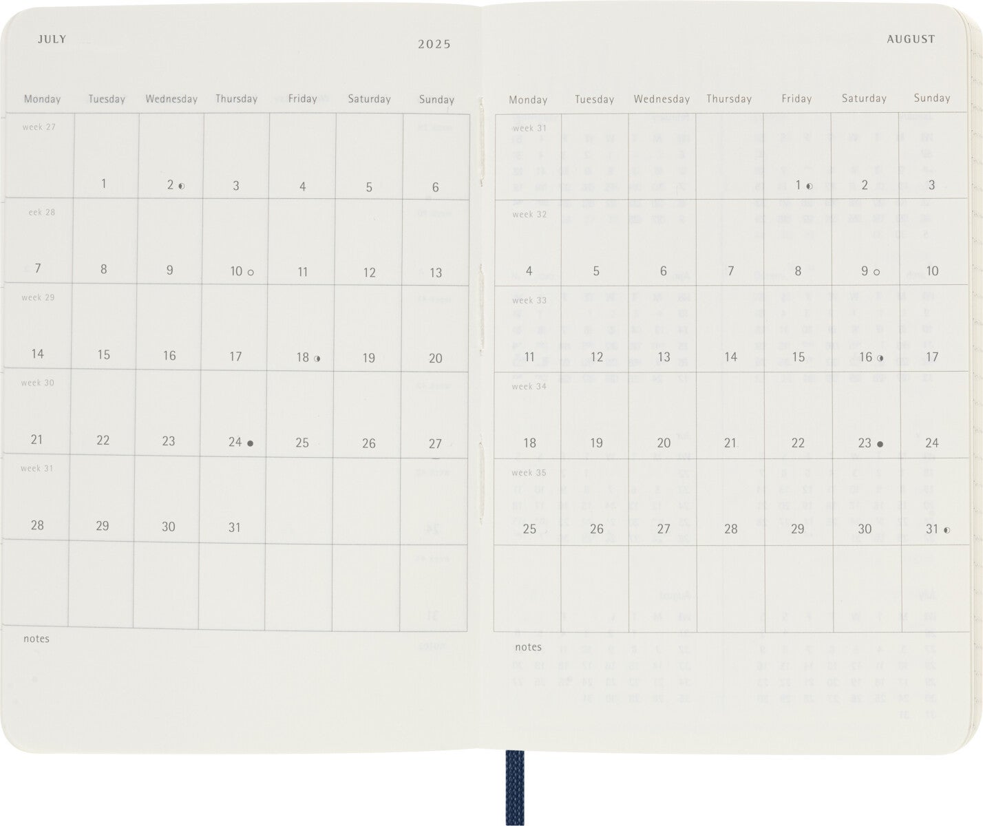 Kalender Moleskine 2025 Soft Pocket Uke Notat Blå