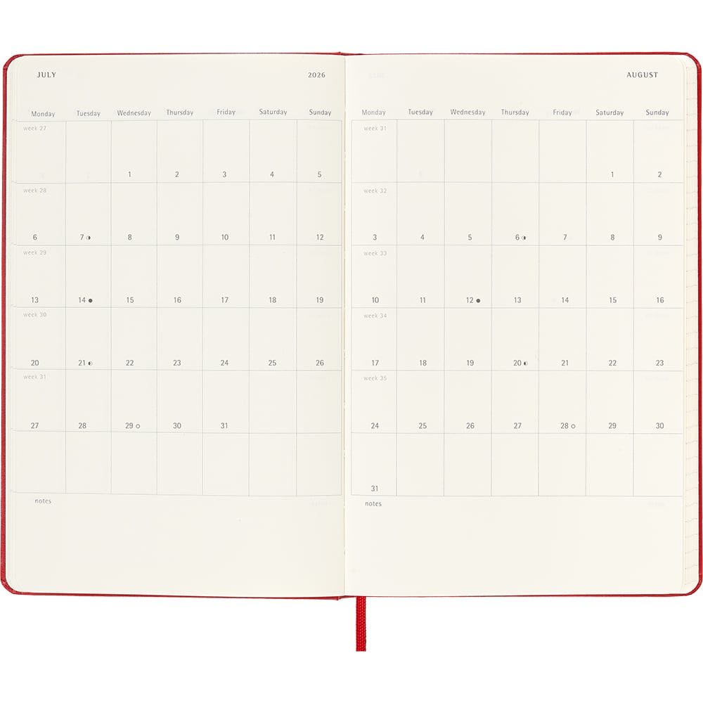Kalender Moleskine 25/26 18M Hard L Uke Rød