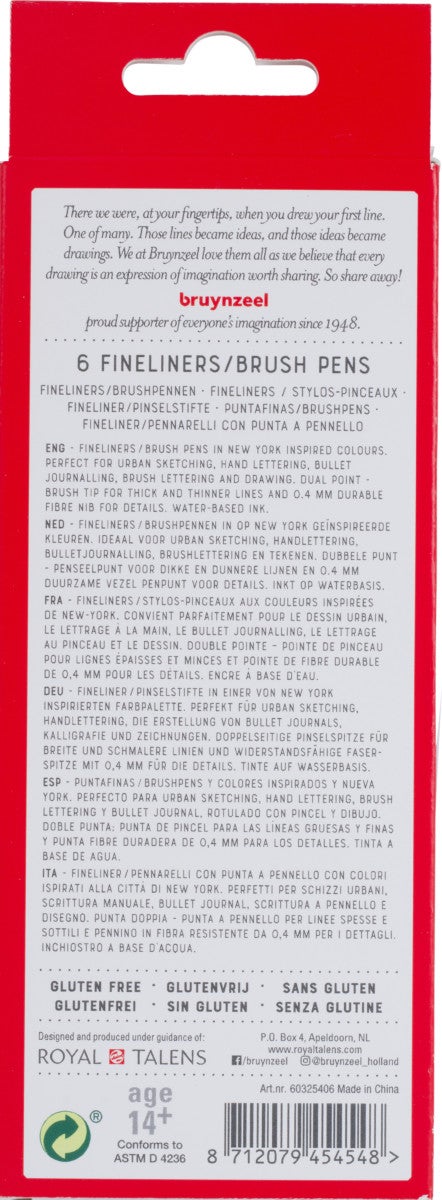 Fineliner Bruynzeel Brushpen Ny 6Stk