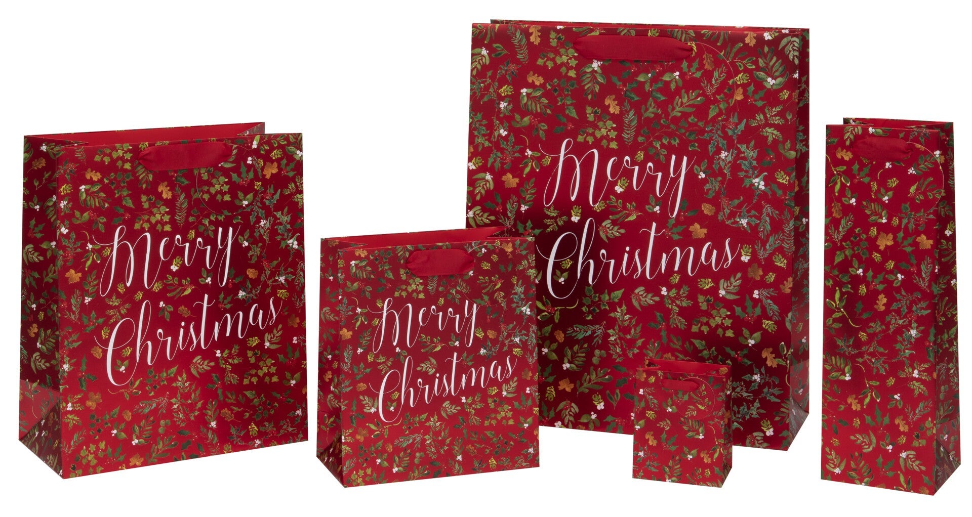 Gavepose Shopper Merry Christmas Foliage Rød