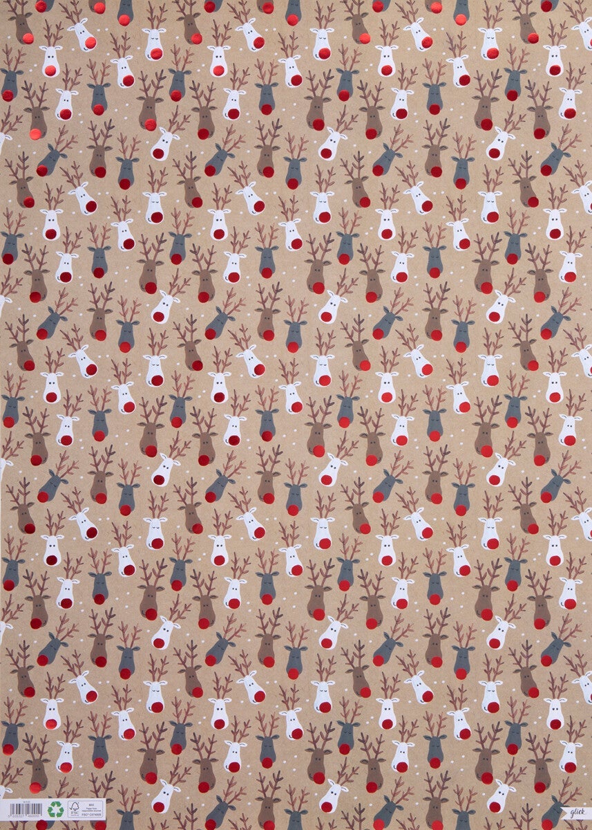 Gavepapir 4m Reindeer Selfie Kraft