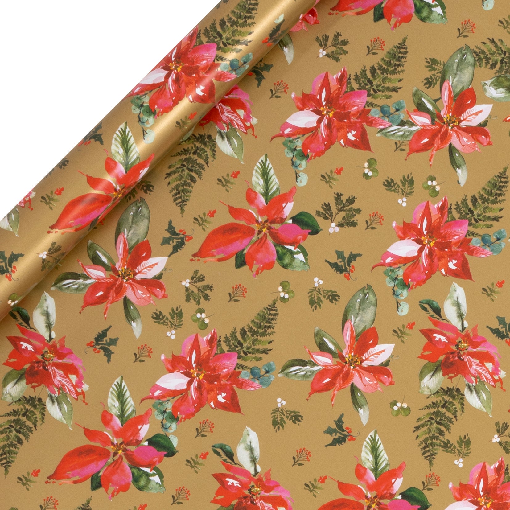 Gavepapir 4m Poinsettia Gull