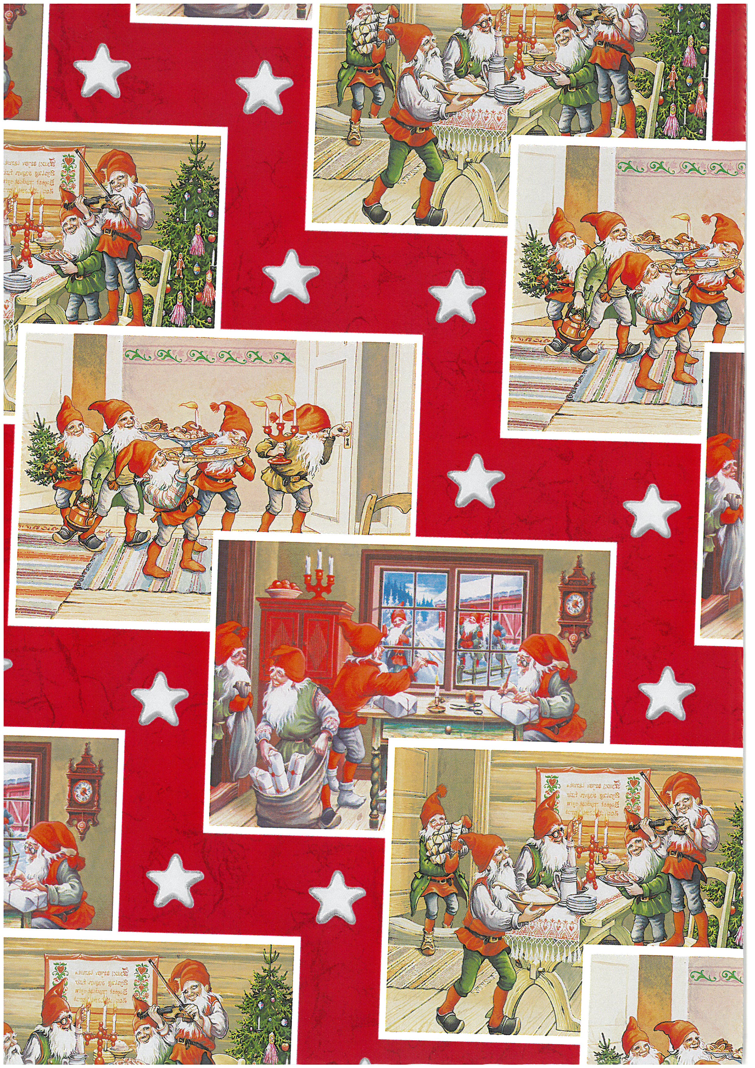 Gavepapir 5M Nisser stjerner rød