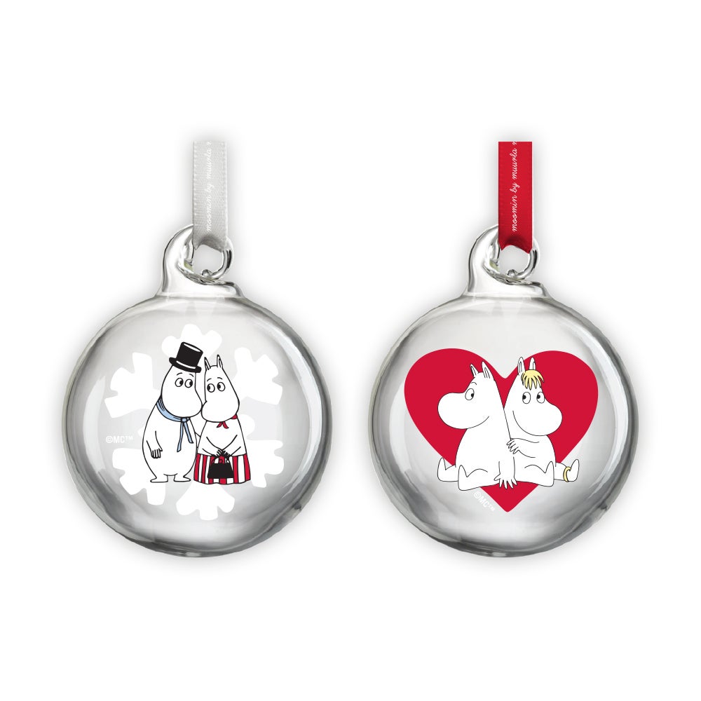 Dekorasjonskule Mummi Hjerte Snøfnugg 5 cm 2 pk